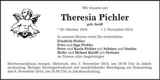 Traueranzeige Theresia Pichler