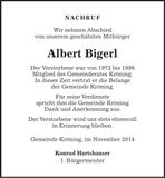 Traueranzeige Albert Bigerl