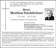 Traueranzeige Matthias Voichtleitner