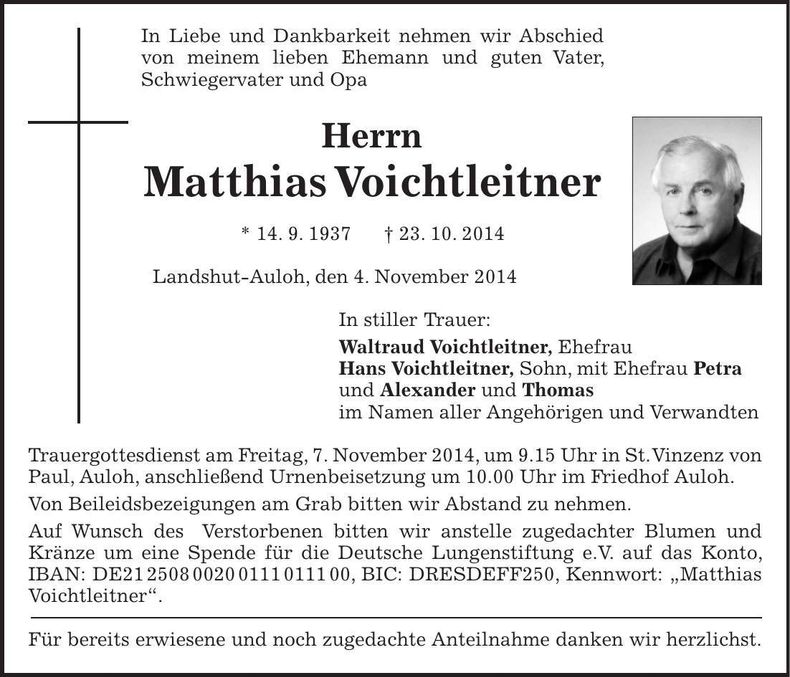 Traueranzeige Matthias Voichtleitner