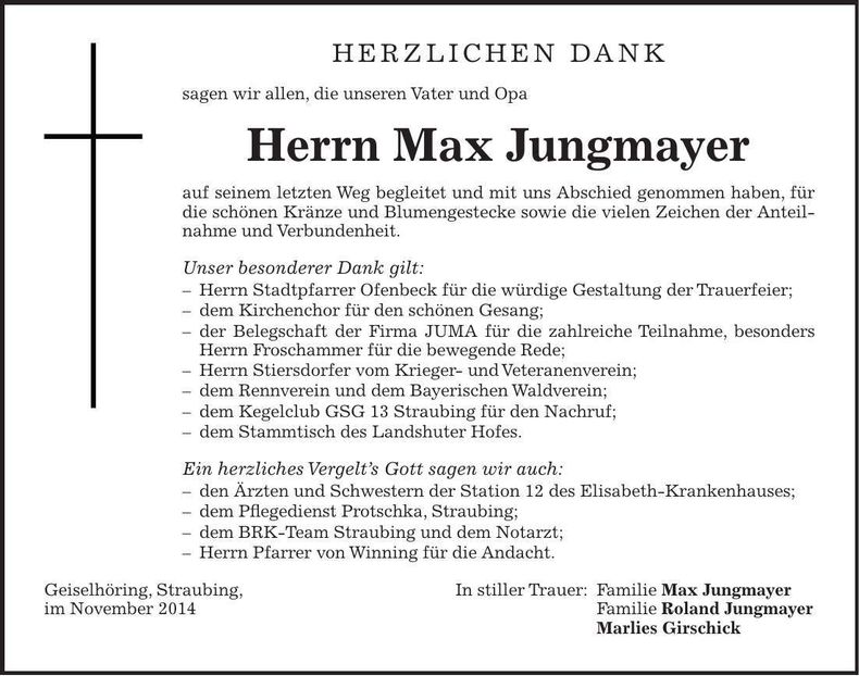 Traueranzeige Max Jungmayer