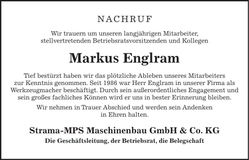 Traueranzeige Markus Englram