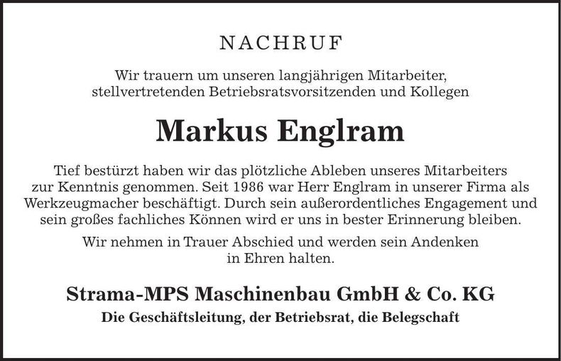 Traueranzeige Markus Englram