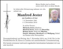 Traueranzeige Manfred Jester