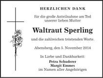 Traueranzeige Waltraut Sperling