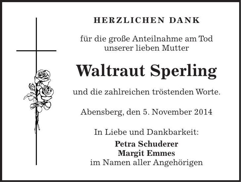 Traueranzeige Waltraut Sperling