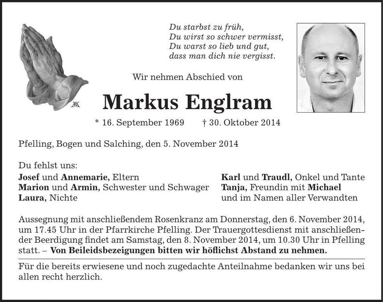 Traueranzeige Markus Englram