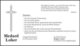 Traueranzeige Medard Loher