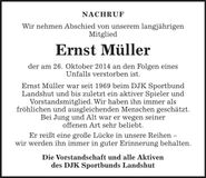 Traueranzeige Ernst Müller