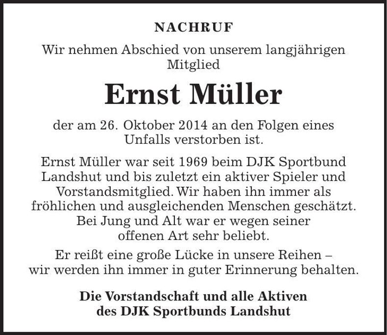 Traueranzeige Ernst Müller