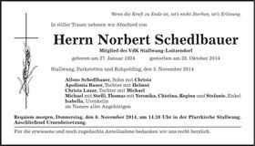 Traueranzeige Norbert Schedlbauer