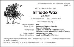 Traueranzeige Elfriede Wachs
