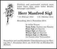 Traueranzeige Manfred Sigl