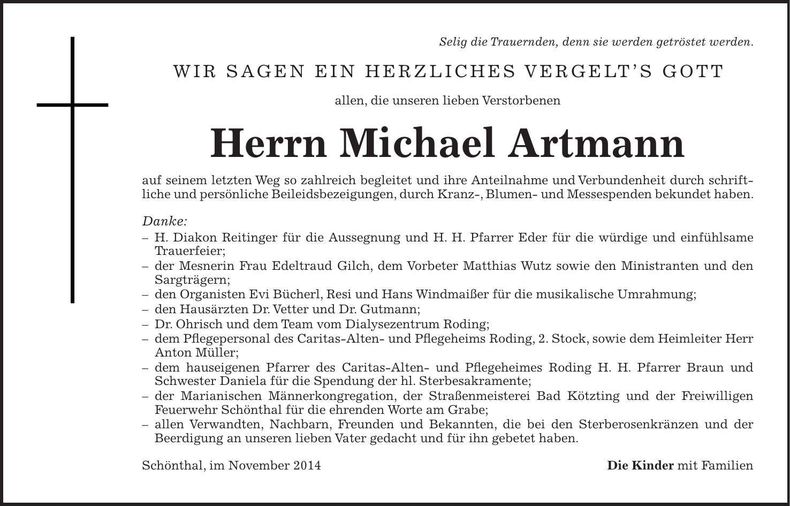 Traueranzeige Michael Artmann
