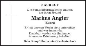 Traueranzeige Markus Angler