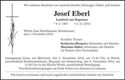 Traueranzeige Josef Eberl