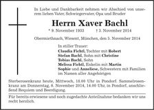 Traueranzeige Xaver Bachl