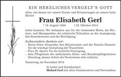 Traueranzeige Elisabeth Gerl