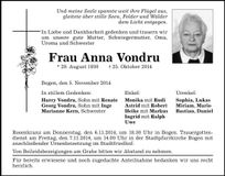 Traueranzeige Anna Vondru