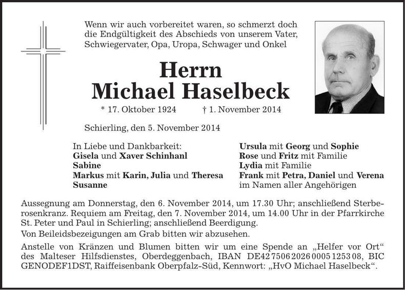 Traueranzeige Michael Haselbeck