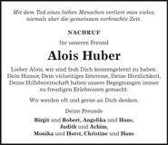 Traueranzeige Alois Huber