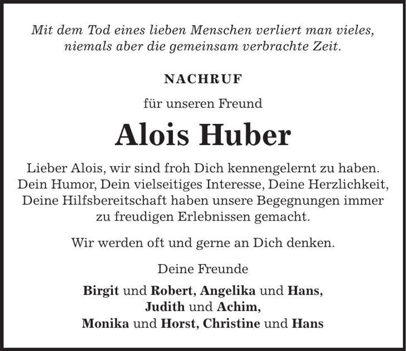 Traueranzeige Alois Huber