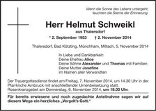Traueranzeige Helmut Schweikl