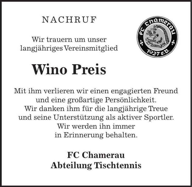 Traueranzeige Preis Wino