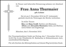 Traueranzeige Anna Thurmaier