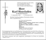 Traueranzeige Karl Hausladen