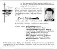 Traueranzeige Paul Freimuth