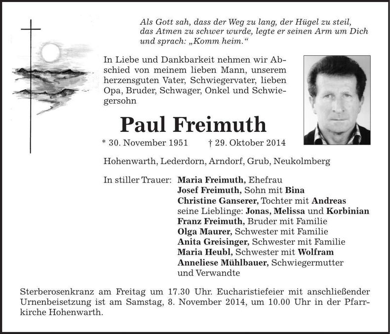 Traueranzeige Paul Freimuth