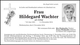 Traueranzeige Hildegard Wachter
