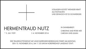 Traueranzeige Hermentraud Nutz