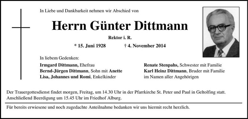 Traueranzeige Günter Dittmann