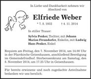 Traueranzeige Elfriede Weber