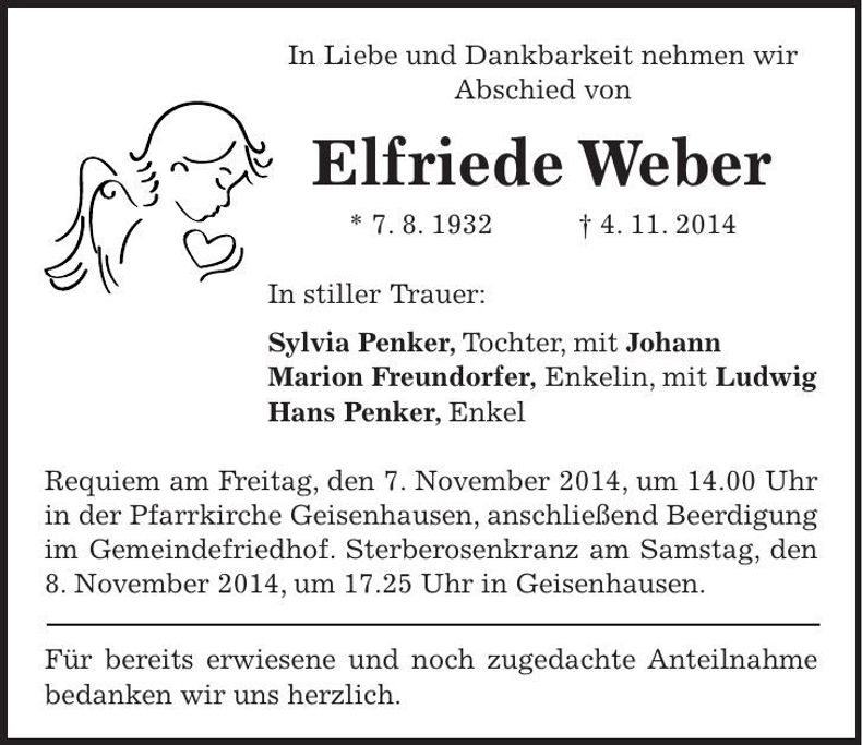 Traueranzeige Elfriede Weber
