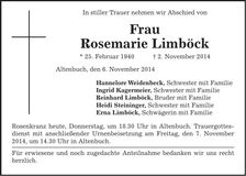 Traueranzeige Rosemarie Limböck
