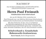 Traueranzeige Paul Freimuth