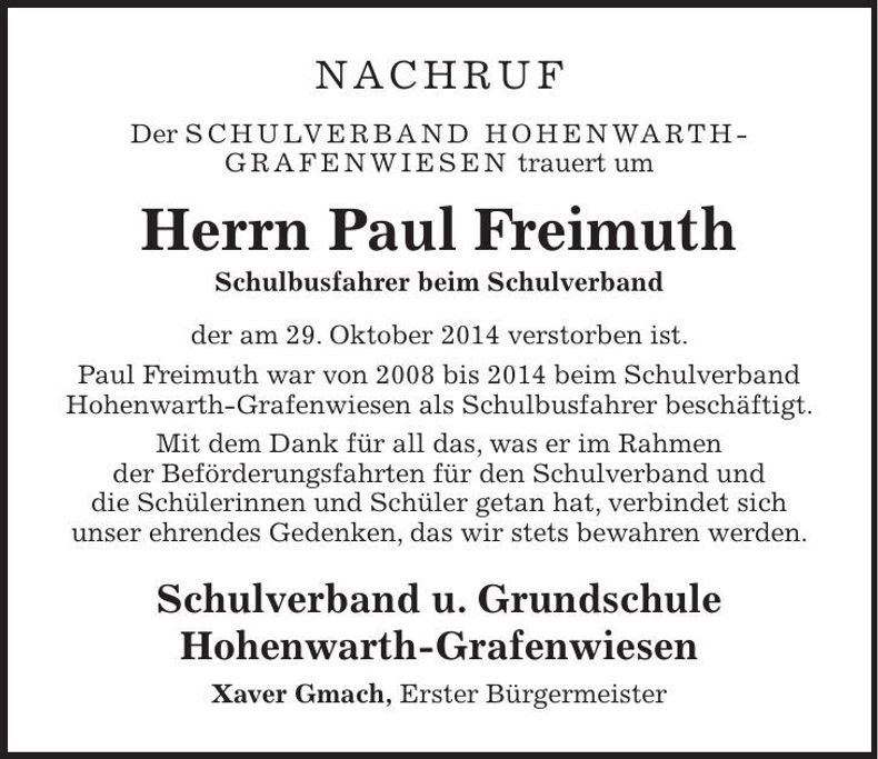 Traueranzeige Paul Freimuth