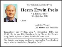 Traueranzeige Preis Erwin