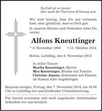 Traueranzeige Alfons Kneuttinger