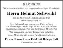 Traueranzeige Helmut Schweikl