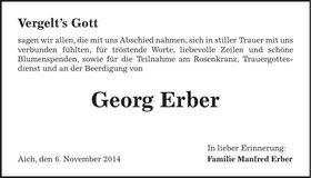 Traueranzeige Georg Erber