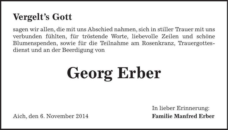 Traueranzeige Georg Erber
