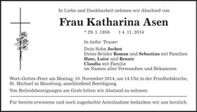 Traueranzeige Katharina Asen