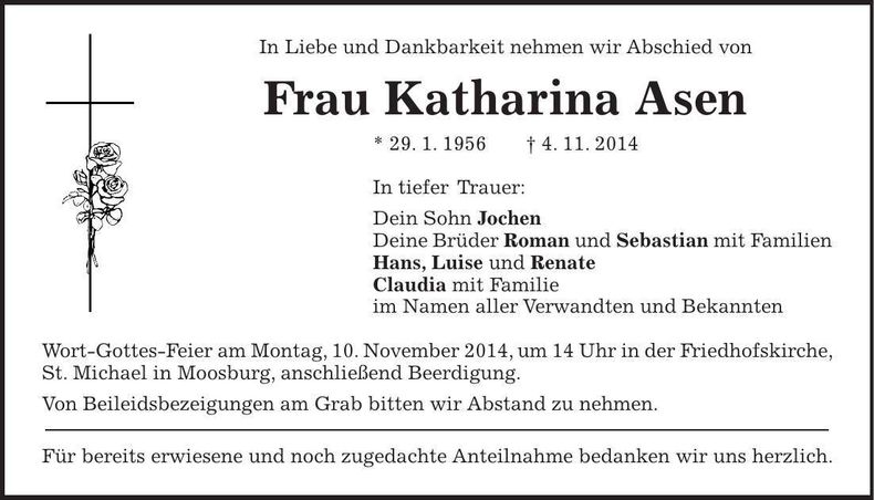 Traueranzeige Katharina Asen
