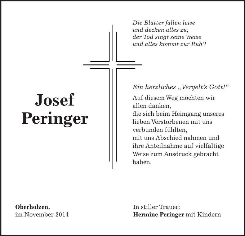 Traueranzeige Josef Peringer