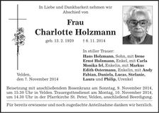 Traueranzeige Charlotte Holzmann