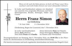 Traueranzeige Franz Simon